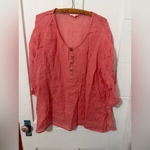 Eileen Fisher 100%  Coral Pink Linen top